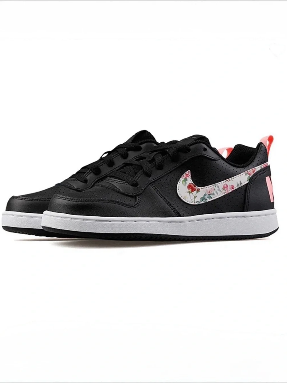 Nike Girls Court Borough VF Low Floral Swoosh Black Pink Youth 6Y Streetwear